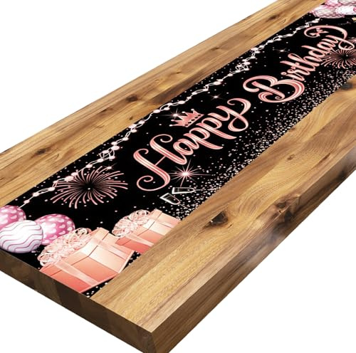 ALLY-MAGIC Tischläufer Geburtstag Schwarz Gold Happy Birthday Tischläufer zum Geburtstag Tischdeko für Junge Mädchen Party 180 x 40 cm E22-HFSRZD