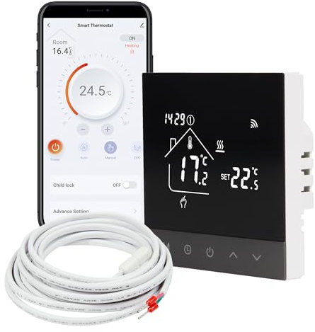 TH215 WiFi Thermostat Raumregler mit Tuya Smart App – für elektrische Fußbodenheizung, NC/NO Stellantriebe, Heiz- & Kühlfunktion, Touch-Bedienung, Sprachsteuerung mit Alexa & Google