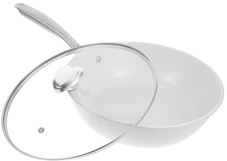 LIFKOME Wok Pequeño de Cerámica Antiadherente con Tapa para Cocina Gas Sartén para Saltear y Freír de Limpiar y Resistente