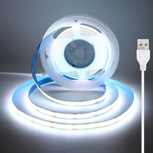 luktix USB Tira LED COB 2.5m, 5V Tira LED Blanco Frio con Adhesivo, 8 mm Ancho, CRI 92+, Cinta LED flexible para Retroiluminación en TV, espejos, debajo de muebles y estanterías, 6000K
