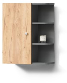 Livinity Badschrank Fucino, Anthrazit/Goldkraft Eiche, 47.2 x 59.2 cm | 1 Tür · 5 Ablagefächer · Geschlossener Stauraum · Für Badutensilien · Übersichtliche Aufbewahrung