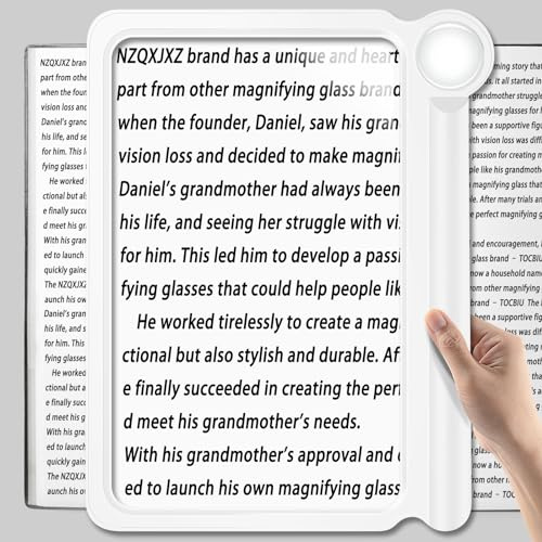NZQXJXZ Magnifying Glass for Reading, 6X Large and Lightweight Magnifier Provide Full Page Viewing Area, Perfect Handheld Magnifier for Reading Small Prints and Low Vision Person
