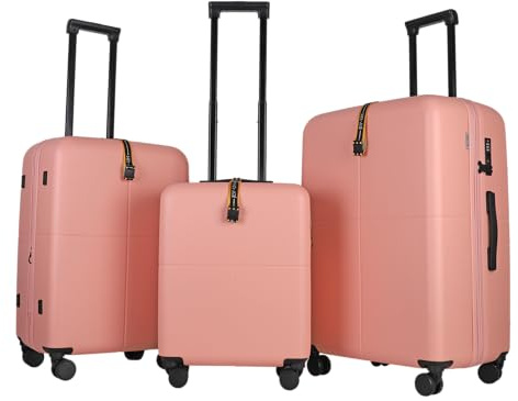 JLY 3pc Suitcase Set, TSA Locks, Spinner Wheels, Expandable, Blush Peach | Matching 3-piece set, medium and large expandable 17%, waterproof pockets, peach-skin lining