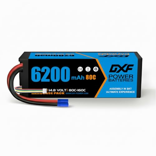 DXF 4S LiPo Akku 14.8V 6200mAh 80C mit EC5 Stecker Hardcase Batterie für 1:8 1:10 RC Auto Buggy Truck Truggy Racing Offroad Brushless Motor Modellbau Hochleistung Crawler Bashing Zuverlässig