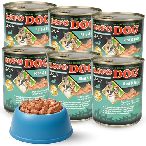 ROPODOG Hundefutter Nassfutter 6×800 g für Erwachsene Hunde Aller Rassen Premium Qualität getreidefrei, proteinreich, gut verträglich – Vollnahrung im Vorratspack (Rind & Ente)