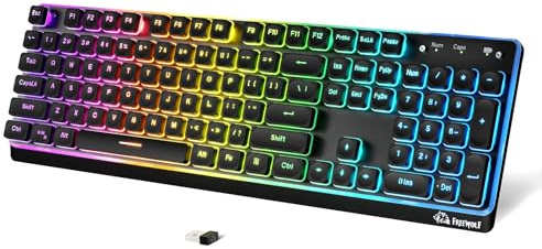 Free wolf M104 RGB Wireless Computer Keyboard with Numeric Keypad-Black | Full-size 104 Keys, Ergonomic Membrane Low Profile Keys, Tri-mode 2.4G/BT/USB-C Wired, Spill-Resistant, 4000mAh for PC/Mac