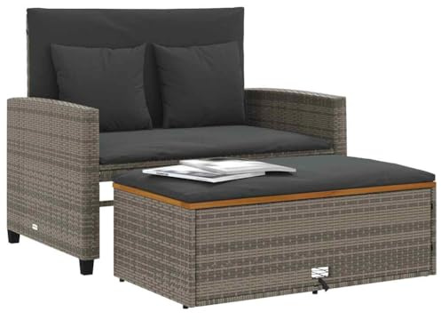 CIOURSTO Gartensofa mit Kissen 2-Sitzer, Outdoor Sofa mit Hocker mit Staufach, Couch mit abnehmbarm Bezug, Gartebmöbel Gartengarnitur (Grau #01)