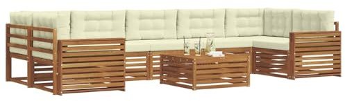 vidaXL Outdoor-Sofagarnitur mit Kissen 8 pcs Natur und Creme, Garten-Sofa, modulares Möbel, robuste Sitzgelegenheiten, Moderne Lounge für Terrassen, bequemes Set