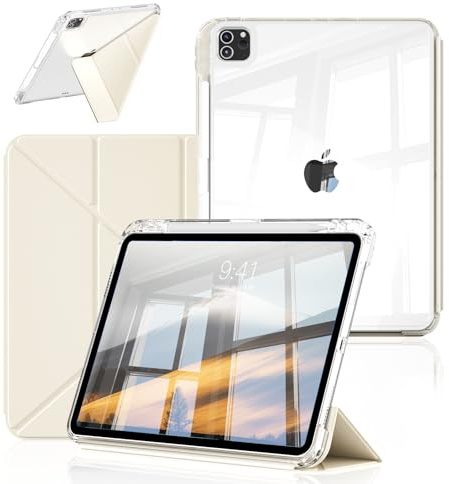zoyu Hülle für iPad Air 13 Zoll M4/M3/M2, für iPad Pro 12,9 Zoll, CreamWeiß | Kristallklare PC TPU Stoßfest Rückseite, Y-Faltung Stabilere Stützung, Stiftfach mit Aufladefunktion, Auto Schlafen/Wachen