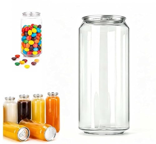 aromaoveite 200 Pack Disposable Juice Bottles, Pet Plastic Can Sealer Cups With Aluminum Lids, Sealable Beverage Cans For Bubble Tea, Smoothies, Coffee, Soda, Clear Empty Soda Cans 500ml