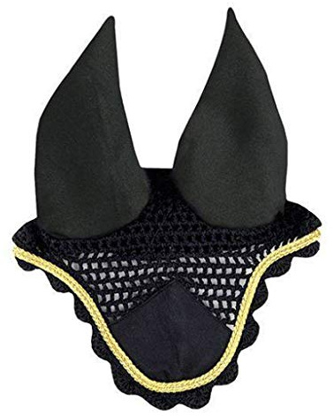 HKM 3387 Fly Cover, Insect Protection, Fly Protection, Ear Protection, Black/Gold, Thoroughbred