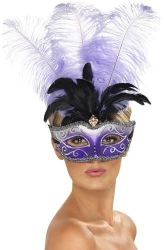 Smiffys Venezianische Colombina Augenmaske mit mehrfarbigem Federbusch Halloween