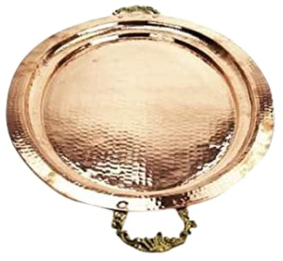 CopperGarden Serviertablett 40x52 cm I Deko-Tablett aus Kupfer mit Messinggriffen I Deko Schale I Kupferschale I Orientalische Dekoplatte I 2kg Kupfergewicht I Handarbeit