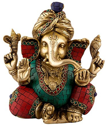 CraftVatika Ganesha Statue Große Messing Ganesha Skulptur mit Türkis Arbeit