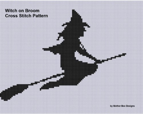 Witch on Broom Cross Stitch Pattern