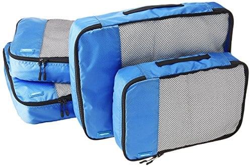 Amazon Basics Packwürfel Set für Koffer, Reise Organizer, Reißverschluss, 4er-Pack, 2 Mittelgroß und 2 Groß, Blau