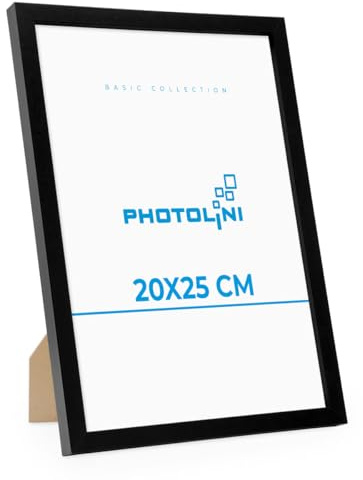PHOTOLINI Bilderrahmen 20x25 Schwarz MDF-Holz Poster-Rahmen, bruchsicheres Acrylglas, zum Aufhängen & Aufstellen, extra Zubehör - für Fotos & Poster