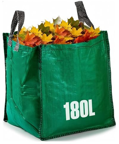 GroundMaster Heavy Duty Garden Waste Bag – 180L Polypropylene Refuse Sack – Reinforced Hems, Stitched Handles Extra Strong Waste Bag – Reusable Garden Sack for Leaves, Rubble, and Compost (Pack of 5)