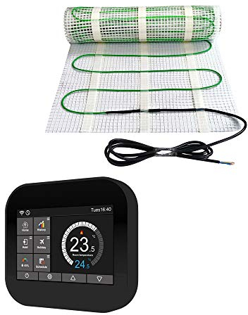 Elektrische Fußbodenheizung 200Watt WiFi Thermostat Elektrisch TWIN Technologie, Größe der Fläche:11 m² (ID5411), Thermostat:schwarz