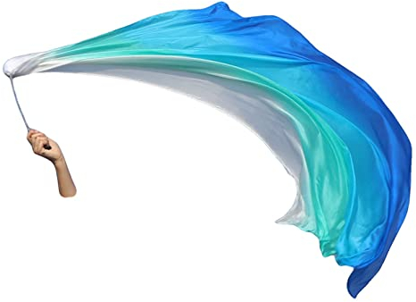Winged Sirenny 1 Stück 180cm Echte Seide Bauchtanz Seidenschleier Poi Bälle mit Tuch, Jonglierset Schleier VOI(Sea)