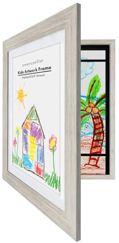 Americanflat Cadre Dessin Enfant à Changer A4 Bois Flotté avec Passe-partout et 25,4 x 31,8 sans Passe-partout - Cadres avec Ouverture Frontale Pouvant Contenir 100 pièces
