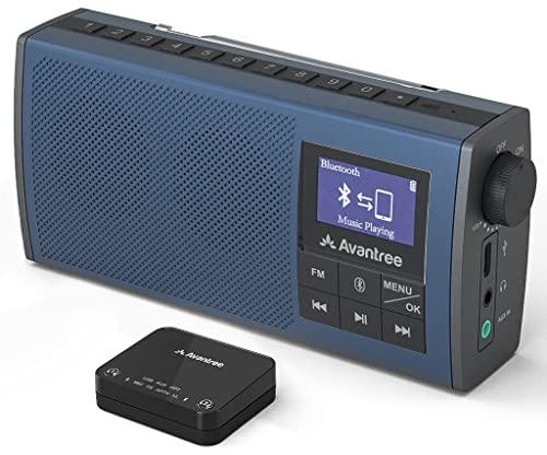 Avantree Altavoces TV inalámbricos Bluetooth portátiles radio FM 2 en 1, dispositivo escucha diálogo claro & aumento vol personas mayores,sonido HD 6W,enchufe y juegue,aptX baja latencia-Audikast 4860