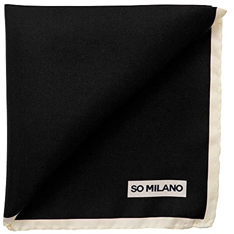 SO MILANO Einstecktuch aus Seide – Einfarbig mit Rand – 100% Seide | Handrolliert | Made in Italy (Schwarz)