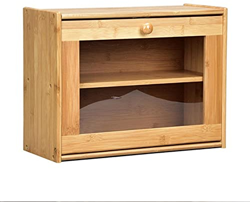 Multi-functional Double Layer Rustic MDF BreadBox with Clear Front Window Bread Food Storage for Kitchen Counter