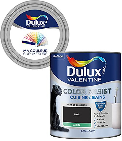 Ma Couleur Sur-Mesure par Dulux Valentine – Peinture Intérieure Murs, Plafonds, Boiseries - Palette Sens, Cuisine & Bain Satin, Noir, 0,75 L