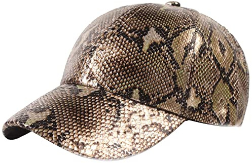 LABANCA Unisex Schlangenhaut Baseballkappe PU Leder Casual Trucker Baseball Cap Hut, coffee, Medium-Large
