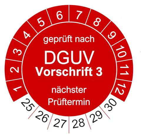 500 Prüfplaketten für DGUV V3 Vorschrift 3 - Ø 30mm - 2025-2030 - nachhaltig - rot - 2024 nächste Prüfung (500 Stück, rot)