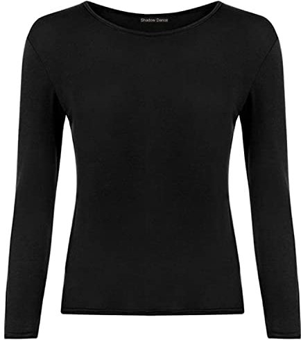 Womens Ladies Long Sleeve Round Neck Top T-Shirt Top Women's Plus Sizes Women's Plain Long Sleeve - Ladies Crew Neck Fitted T Shirt Blouse Plain Casual Tees Black_M-L