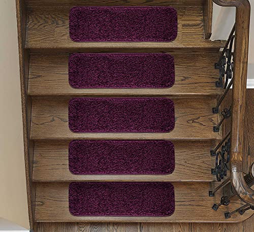 emmahome Soft Shaggy Carpet Stair Treads NON-SLIP MACHINE WASHABLE Mats/Rugs, Indoor 22x67cm, 30mm Thickness and 100% Increased Yarn (Plum, 15)