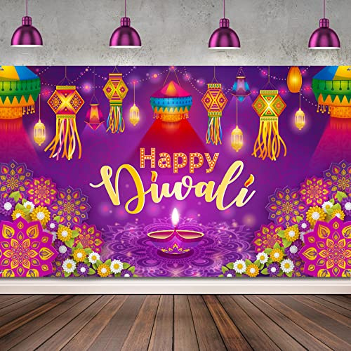 Happy Diwali Hintergrund Banner Deko Lights Party Festival Fotografie Hintergrund Dekorationen für Happy Diwali Party Indian Deepavali Lichter Diyas Deko Zubehör, 72.8 x 43.3 Inch