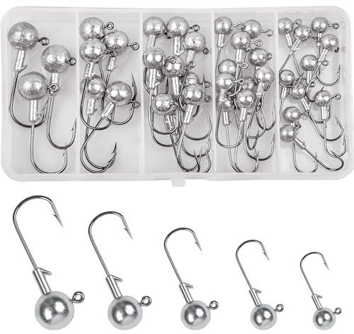 36stk Jigköpfe Angelhaken Set Bleikopf Haken Scharfen Jighaken mit Round Jighead für Gummifische 3.5g/5g/7g/10g/14g