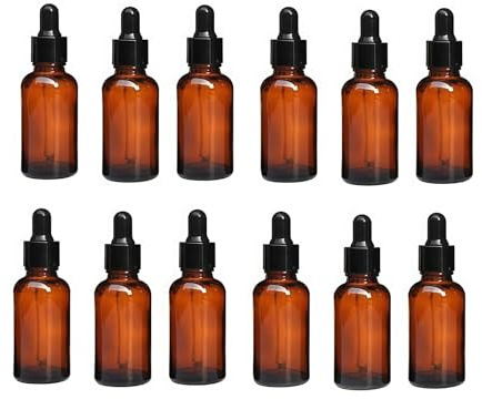 ericotry 12 leere bernsteinfarbene Glas-Tropfflaschen, nachfüllbar, mit Glaspipetten, Pipetten für ätherische Öle, Parfüm, Aromatherapie, Chemie, Labor (20 ml)