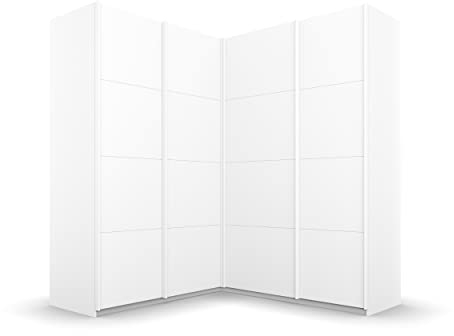 Rauch Möbel Quadra Schrank Eckschrank Schwebetürenschrank, Weiß, 4-trg., inkl. 2 Kleiderstangen, 12 Einlegeböden, BxHxT 181x210x187 cm