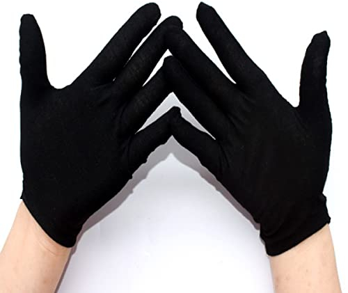 12 Paar schwarze Baumwollhandschuhe, weich, groß, empfindliche Reinigung, trockene, feuchtigkeitsspendende Arbeitshandschuhe für trockene Hände