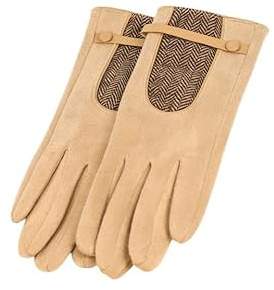 Powder Ladies Gloves Genevive Chevron Panelling One Size Faux Suede Gloves Stone
