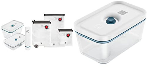 ZWILLING Fresh & Save Vacuum Starter Set, Glass, L, 8-pcs, La Mer & Fresh & Save vacuum, storage box, Size M, glass, La Mer