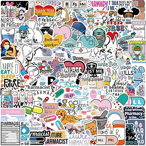 Krankenschwester Aufkleber Krankenschwester Sticker Set 100 Stücke Niedlich Deko für Auto Laptop Skateboard Fahrrad Moped Motorrad Fahrrad Computer,Geeignet für Erwachsene Kinder