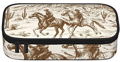 BAAROO West Desert Kaktus mit Cowboys Reitpferden Federmäppchen Große Kapazität Stifttasche Büro Schreibwaren Tasche Kosmetiktasche mit, farbe, 5.0cm*10.5cm*20.5cm, federmäppchen
