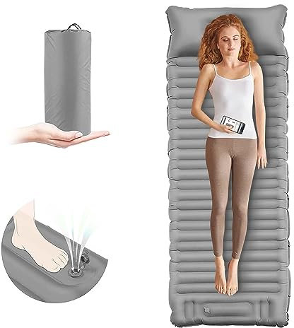 ONTYZZ Colchón de Camping Portatíl Colchoneta Inflable Ultraligero Almohadilla con Almohada & Bomba de Pie Incorporada Colchoneta de Dormir Autoinflable para Dormir Acampar Carpa Viajes Oficina