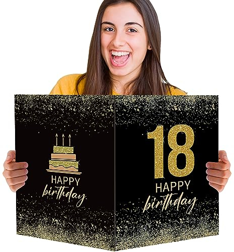 BOFUNX 18. Geburtstagskarte Groß Happy Birthday Grußkarte Geburtstag Glückwunschkarte Gästebuch Gastposter für Jungen Mädchen Geburtstag Partydeko
