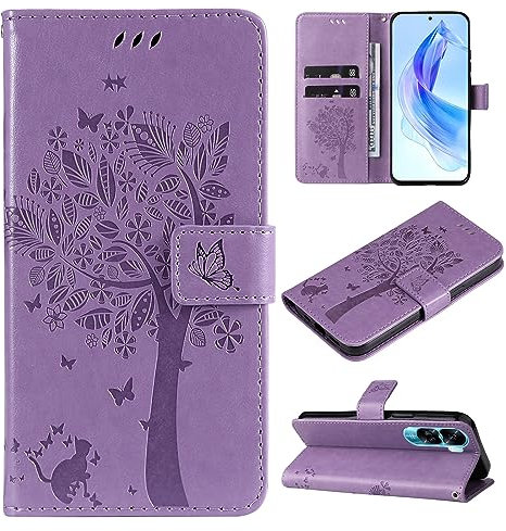 Zicgxin pour Coque Honor 90 Lite, Etui Pochette PU Cuir Portefeuille Housse Clapet Folio Livre Pliable Couvercle Rabattable pour Huawei Honor 90 Lite 5G (Chat-Violet)