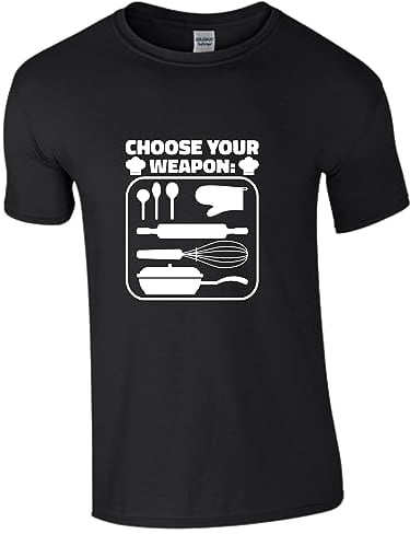 Chose Your Weapon T Shirt Funny Kitchen Utensils Fork Spoon Knife Skillet Novelty Chef Bakers Unisex Adult Tee Top (Black, S)