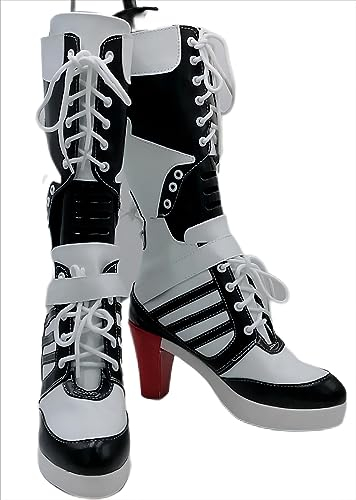 ERIMEI Sparkle Cosplay Stiefel Schuhe for Harley Quinn White