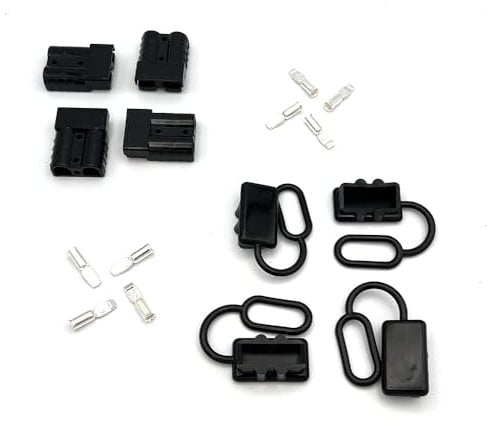 Offgridtec 4er-Pack Anderson Stecker mit Staubschutzkappe für 6AWG Kabel, Anderson SB50 Kompatibel, Sichere Kontaktstifte, Robuster Kunststoff 50A 600V Stecker für Solarmodule & Ladesysteme (Schwarz)