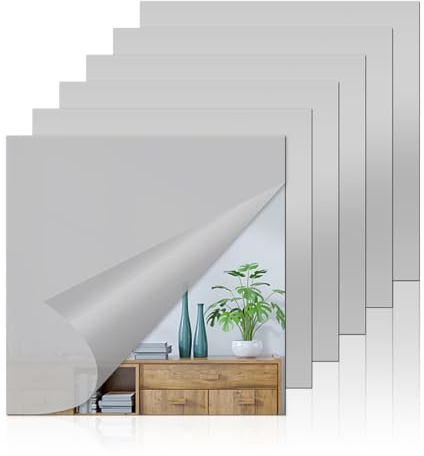 CINGHIA Espejos Adhesivos de Pared,Espejo Adhesivo Pared,6 Piezas Espejos de Pared,20x20cm Espejos Decorativos de Pared,Lamina Espejo Adhesiva para Armarios Sala de Estar,Baño,Dormitorio