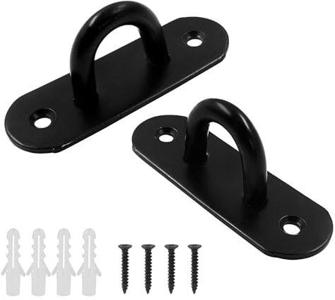 Kemcatui Ganci da soffitto in acciaio inox resistenti con viti e tasselli in plastica, versatili per montaggio a parete, gancio superiore per appendere (2 pezzi, nero)